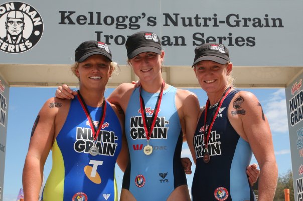 Ironwomen winners from round 1 (l-r) Naomi Flood (2nd); Alicia Marriott (1st); Kristyl Smith (3rd)